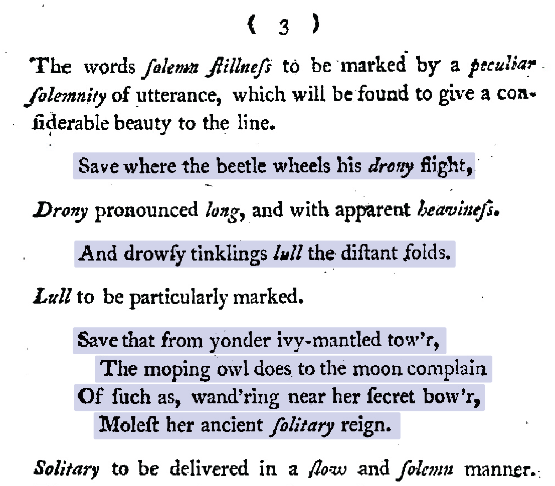 Sheridan and Henderson excerpt: Elegy lines used for elocution
