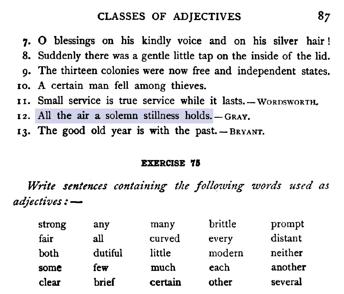 Hyde excerpt: Elegy fragment in a grammar exercise